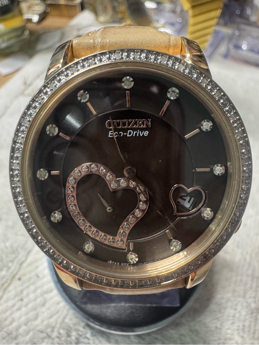 Citizen Women's Rose Gold and Brown Crystal Heart Dial Watch